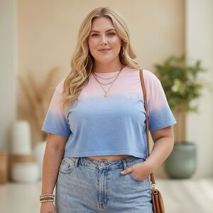 Ivory Ella Cropped Tee in Pink and Blue Ombre